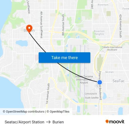 Seatac/Airport Station to Burien map