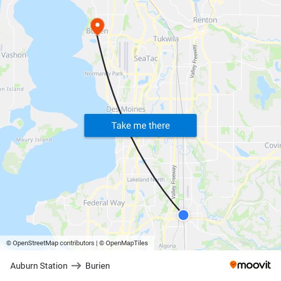 Auburn Station to Burien map