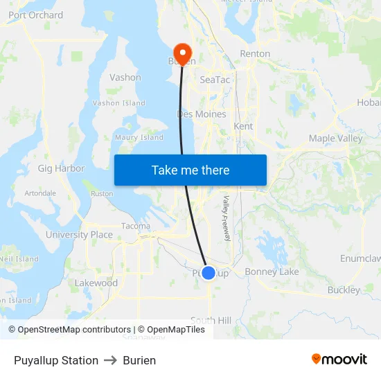 Puyallup Station to Burien map