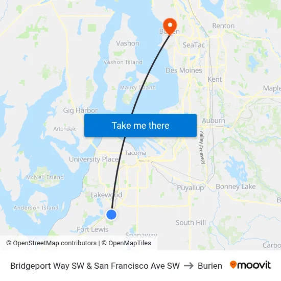 Bridgeport Way SW & San Francisco Ave SW to Burien map