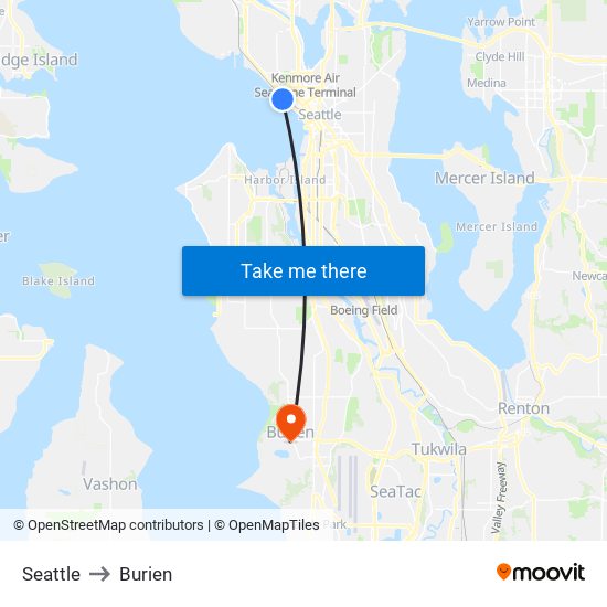 Seattle to Burien map