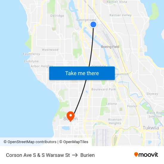 Corson Ave S & S Warsaw St to Burien map