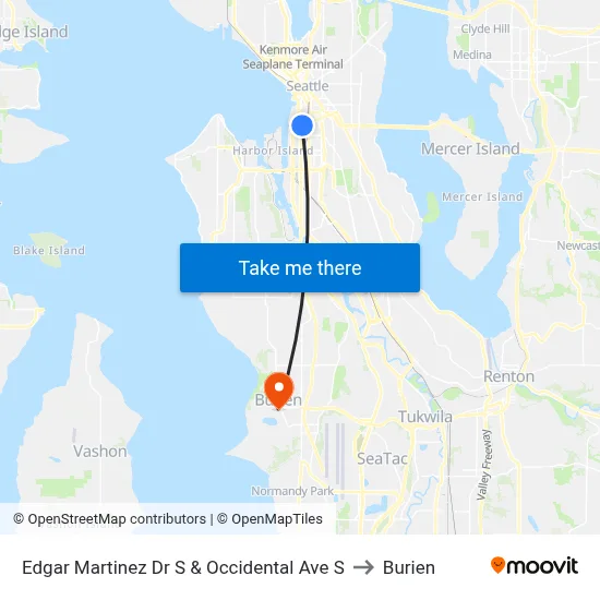 Edgar Martinez Dr S & Occidental Ave S to Burien map