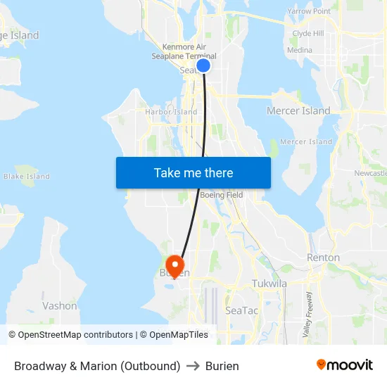 Broadway & Marion (Outbound) to Burien map
