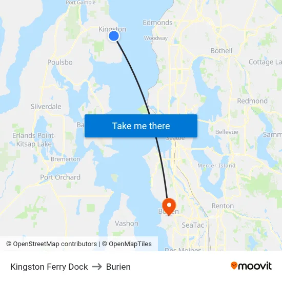 Kingston Ferry Dock to Burien map