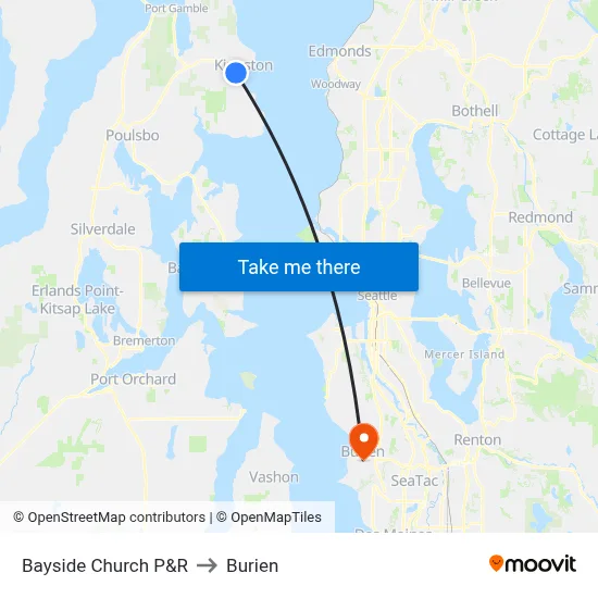 Bayside Church P&R to Burien map