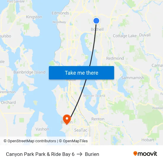 Canyon Park Park & Ride Bay 6 to Burien map