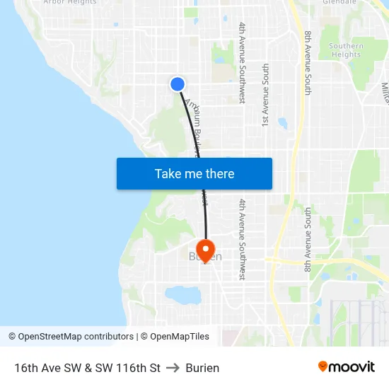 16th Ave SW & SW 116th St to Burien map