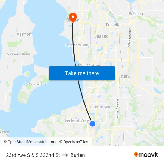 23rd Ave S & S 322nd St to Burien map