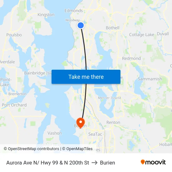 Aurora Ave N/ Hwy 99 & N 200th St to Burien map