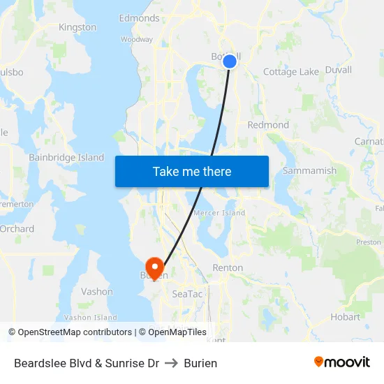 Beardslee Blvd & Sunrise Dr to Burien map