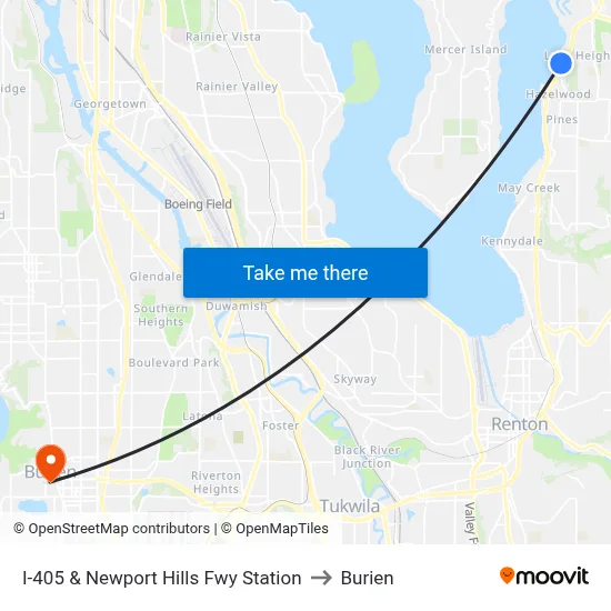I-405 & Newport Hills Fwy Station to Burien map