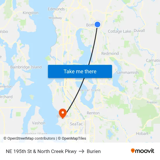 NE 195th St & North Creek Pkwy to Burien map