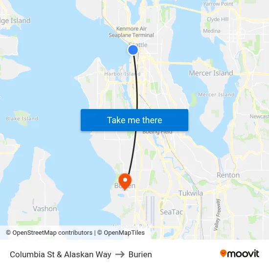 Columbia St & Alaskan Way to Burien map