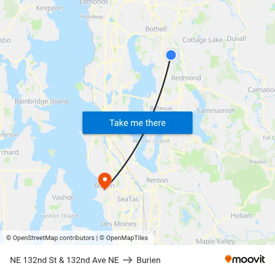 NE 132nd St & 132nd Ave NE to Burien map