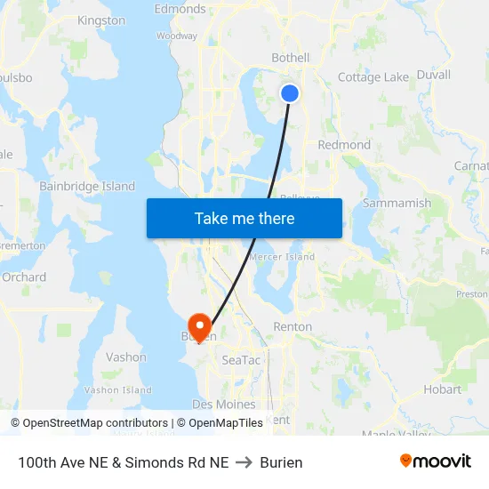 100th Ave NE & Simonds Rd NE to Burien map