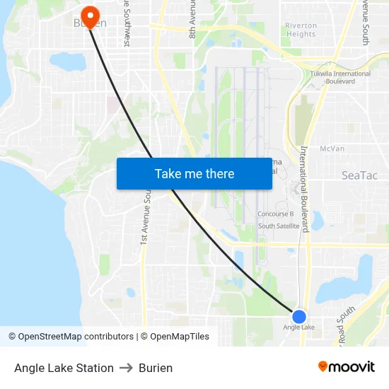 Angle Lake Station to Burien map