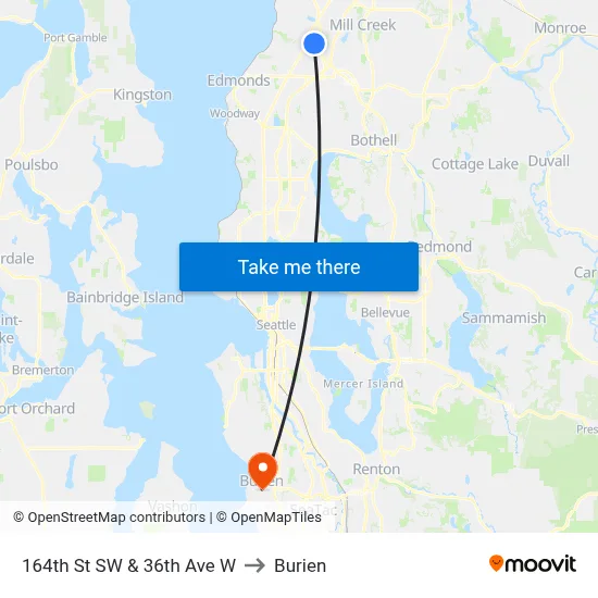164th St SW & 36th Ave W to Burien map