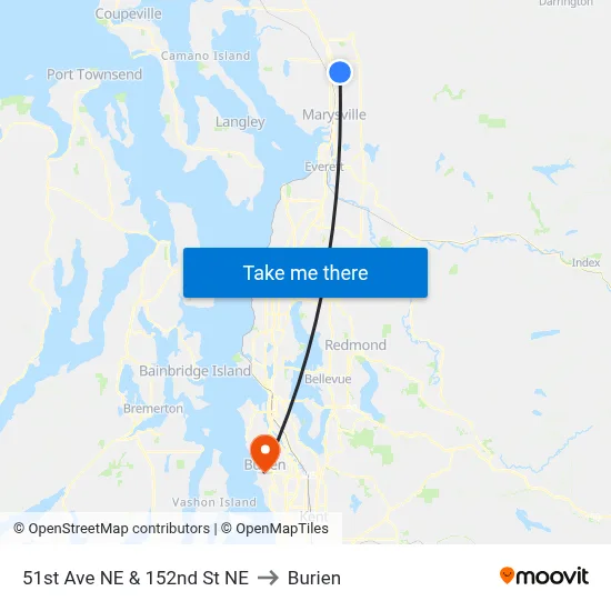 51st Ave NE & 152nd St NE to Burien map