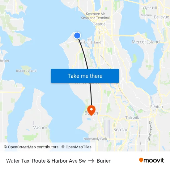 Water Taxi Route & Harbor Ave Sw to Burien map