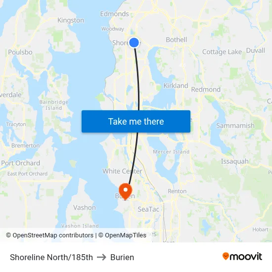 Shoreline North/185th to Burien map