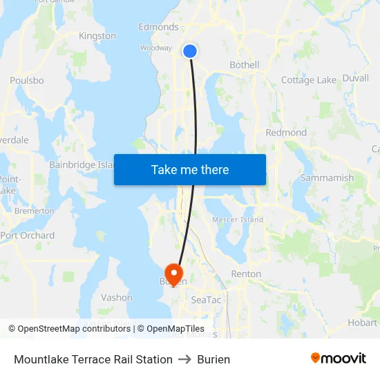 Mountlake Terrace Rail Station to Burien map