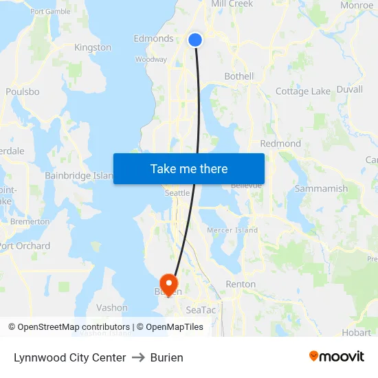 Lynnwood City Center to Burien map