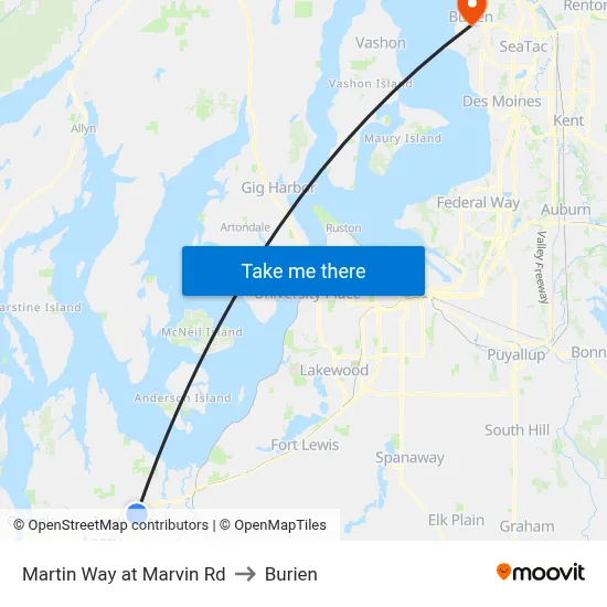 Martin Way at Marvin Rd to Burien map