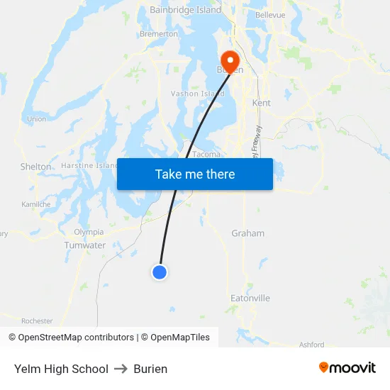 Yelm High School to Burien map