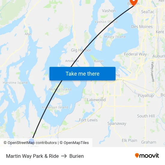 Martin Way Park & Ride to Burien map