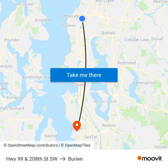 Hwy 99 & 208th St SW to Burien map