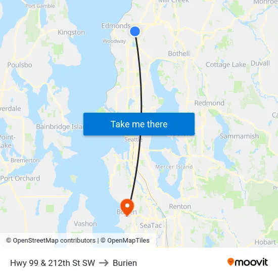 Hwy 99 & 212th St SW to Burien map