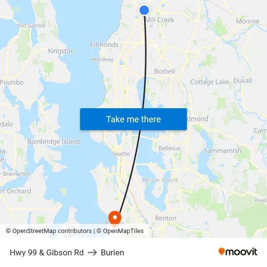 Hwy 99 & Gibson Rd to Burien map