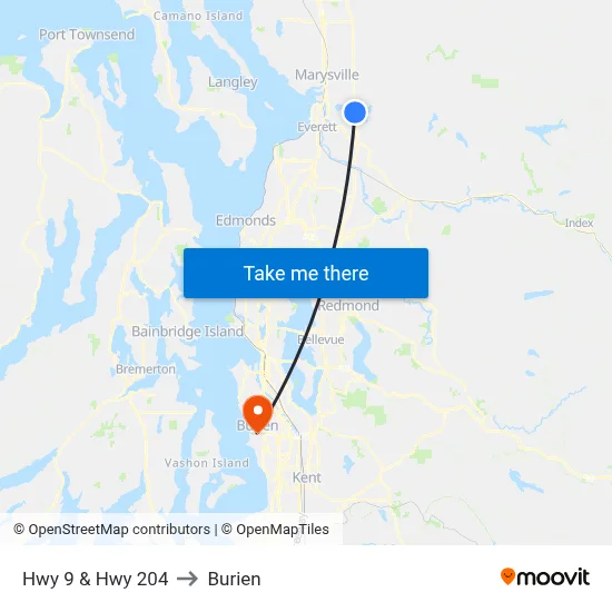 Hwy 9 & Hwy 204 to Burien map