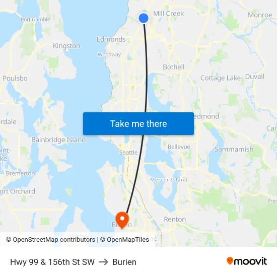 Hwy 99 & 156th St SW to Burien map