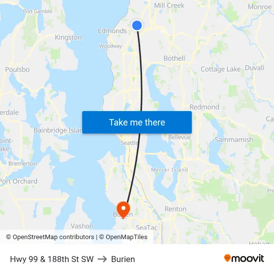 Hwy 99 & 188th St SW to Burien map