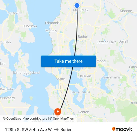 128th St SW & 4th Ave W to Burien map