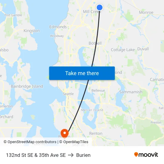 132nd St SE & 35th Ave SE to Burien map