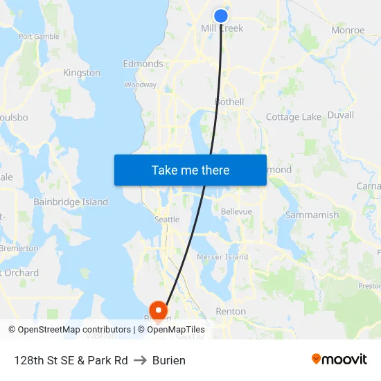 128th St SE & Park Rd to Burien map