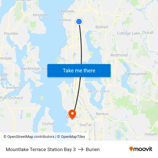 Mountlake Terrace Station Bay 3 to Burien map
