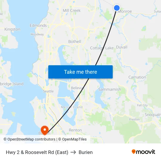 Hwy 2 & Roosevelt Rd (East) to Burien map