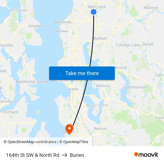164th St SW & North Rd to Burien map
