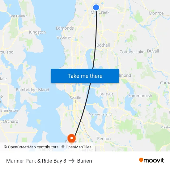 Mariner Park & Ride Bay 3 to Burien map