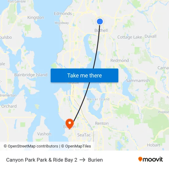 Canyon Park Park & Ride Bay 2 to Burien map