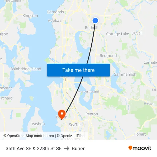 35th Ave SE & 228th St SE to Burien map