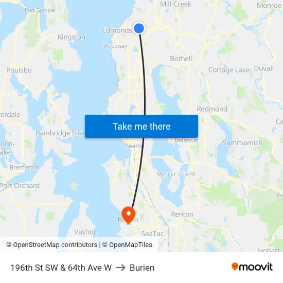 196th St SW & 64th Ave W to Burien map