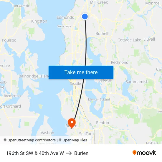196th St SW & 40th Ave W to Burien map