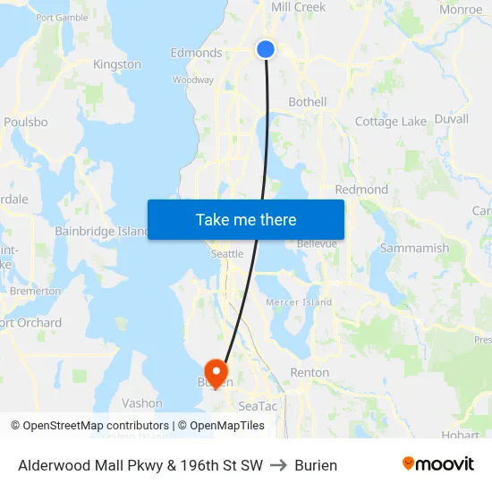Alderwood Mall Pkwy & 196th St SW to Burien map