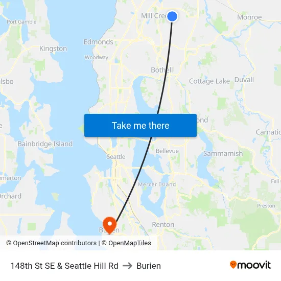 148th St SE & Seattle Hill Rd to Burien map