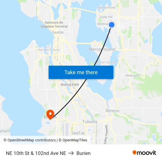 NE 10th St & 102nd Ave NE to Burien map